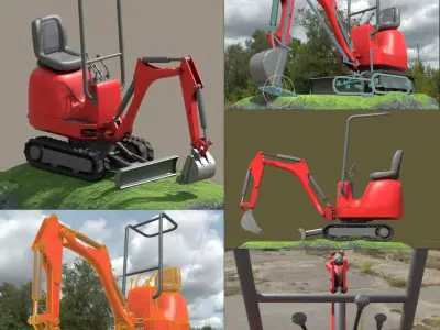 Mini-Excavator Rigged and High-Poly 3D model