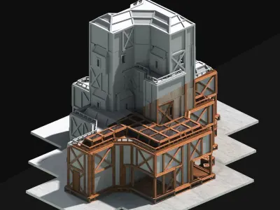 Medieval Low Poly Building Castle Wooden Village Stone House 09 Low-poly 3D model