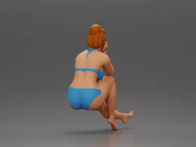 Woman sitting in Blue Ponders with Relaxed Posture 3D print model