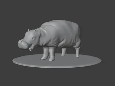 Hippopotamus on platform Low-poly 3D model