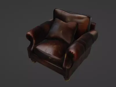 Vintage Leather Armchair with Distressed Finish 3D model