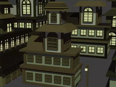 low poly medieval fantasy Town Pack stylized modular buildings  Low-poly 3D model