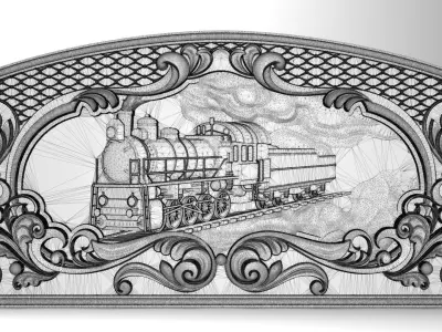 Steam locomotive Bas relief for CNC 3D print model