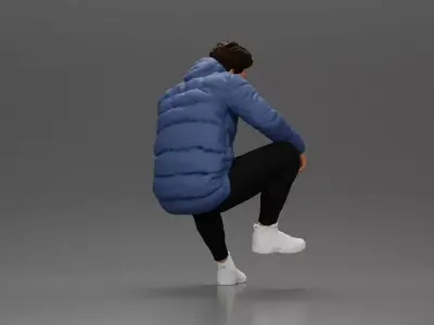 performer crouching in puffer jacket athletic stance setting 3D print model