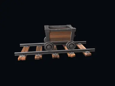 Stylized trolley and rails  Low-poly 3D model