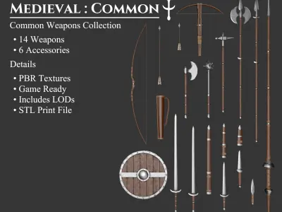 Medieval Collection Common Weapons Set 3D Model Pack