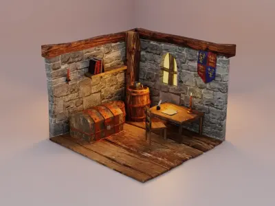 Medieval Study room remake  Low-poly 3D model