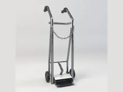 Industrial Stainless Steel Oxygen Cylinder Trolley Low-poly 3D model