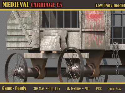 Medieval Carriage C5 Low-poly 3D model
