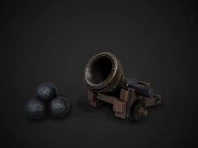 Stylized Cannon with Ball Low-poly 3D model