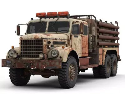 Rusted Apocalypse Industrial 6x6 Utility Truck 3D Model Low-poly 3D model