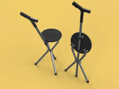 WALKER STICK CANE CHAIR SEAT STOOL TREKKING POLE FOLDING COMPACT 3D model