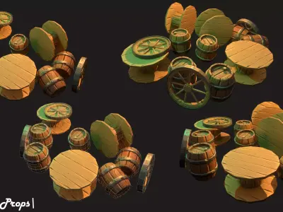 Stylized Wooden Props Low-poly 3D model