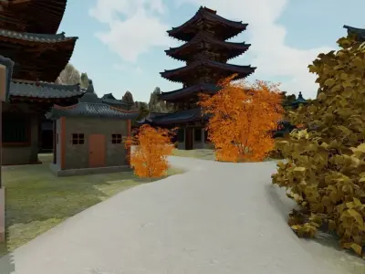 Serene Mountain Village In Autumn 3D model