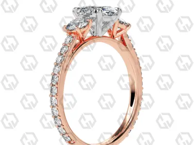 Ring 126 Oval cathedral pave set shank 3 stone ring 3D print model