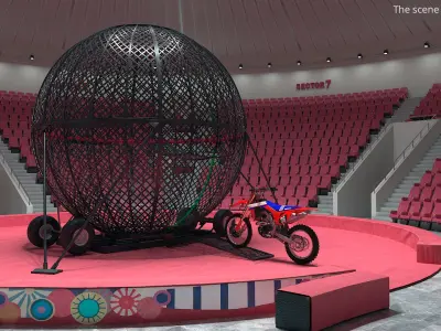 Stunt Motorcycle Globe Cage Steel 3D model
