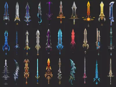 Pack With 30 Fantasy Swords - Part 11 Low-poly 3D model
