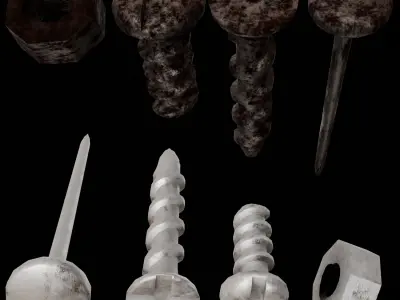 Rusty Fasteners Pack  Bolts Screws Nails  Nuts  Low Poly   Low-poly 3D model