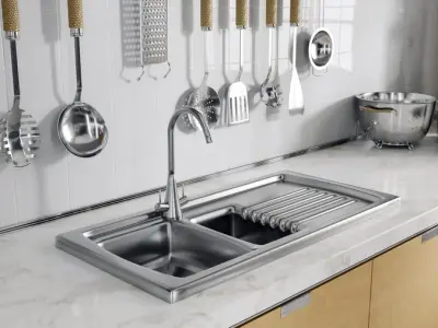  Raised Stainless Steel Kitchen Sink with Draining Board Model 