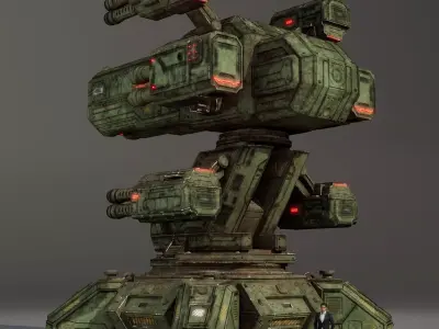 Heavy Sci-Fi Urban Defense Turret - PBR Game Ready Low-poly 3D model