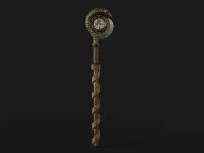Staff01 golden wand Free low-poly 3D model