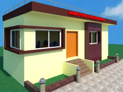 Industrial office exterior view and office interior 3D print model