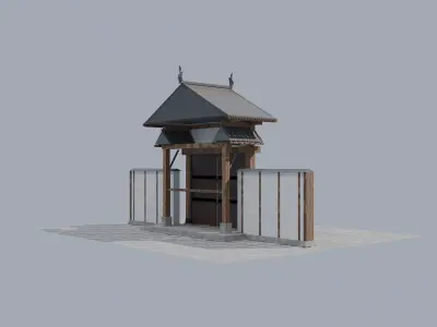 Japanese Karamon Gate - Karahafu Curved Roof Low Poly Low-poly 3D model