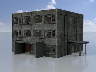 Old military barrack version 1 ruin 7 Low-poly 3D model