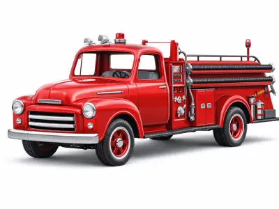 1950s Fire Truck 3D Model Classic Vintage Rescue Vehicle 02 3D model
