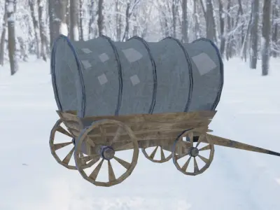 Wagon wooden covered Low-poly 3D model purchase