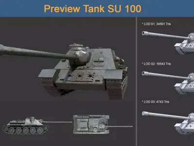 Asset - Army - Tank - Su 100 Low-poly 3D model