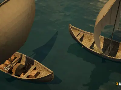 Medieval Coastal Sailing Boat - Harbor Fishing Boat Low-poly 3D model