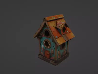 Whimsical Hand-Painted Birdhouse 3D Model 3D model