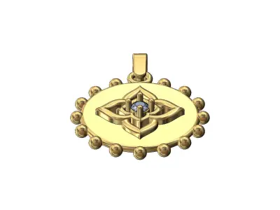 Diamond floral star beaded coin pendant charm 3D print model