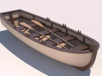 Low-poly row-boat wooden boat Low-poly 3D model