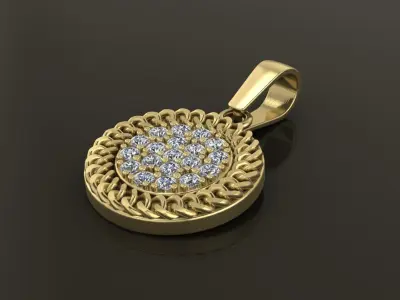 Cuban Link Round Diamond Cluster Frame Pendant 15MM Diameter 3D print model purchase