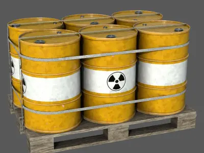 Radiactive Barrels on a Pallet Low-poly 3D model
