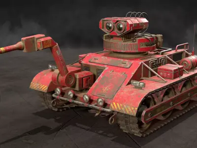 Robot Concept-3-Red-Dirty Low-poly 3D model