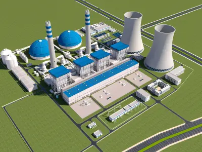 Modern factory - oil refinery - power plant 3D model purchase