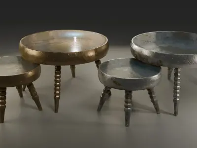 Round Table Set  PBR Textured Low-poly 3D model