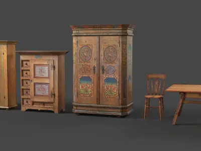 Old Vintage Furniture Pack Low-poly 3D model
