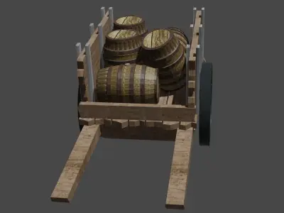 wooden cart with barrels Low-poly 3D model Free low-poly 3D model