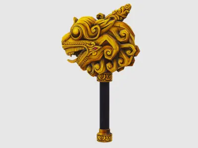 Sledgehammer Golden Dragon Head Hammer Lowpoly Gavel Low-poly 3D model
