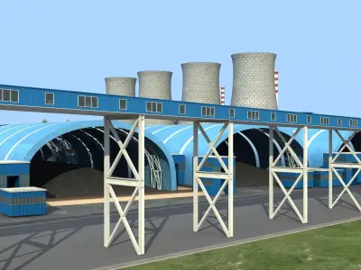 Coal-Fired Power Plant  Thermal Power Station Complex 3D model