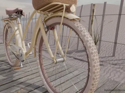 Beach cruiser bicycle with daisy basket and beach scene 3D model