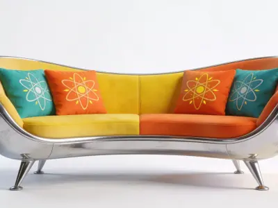 Vintage Atompunk Curved Chrome Sofa 3D Model Low-poly 3D model