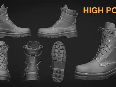 Military Leather Boot 3d scan highpoly Low-poly 3D model