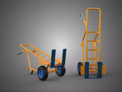 QUAD WHEEL HAND TRUCK CART FORK TILT STAND CASTOR BARROW MANUAL 3D model