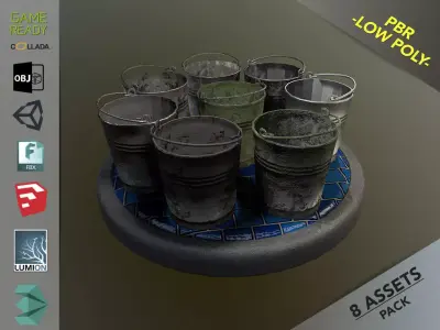 Bucket Pack Low-poly 3D model