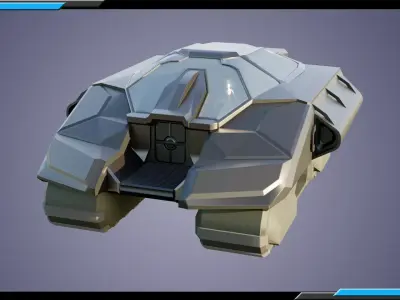Sci-Fi Starship with Interior Base Mesh 02 Low-poly 3D model